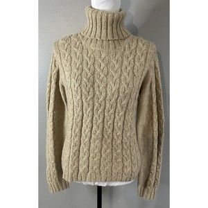 SELA SOFTWARE Alpaca Blend Tan Womens Medium Sweater Cable Knit Turtleneck